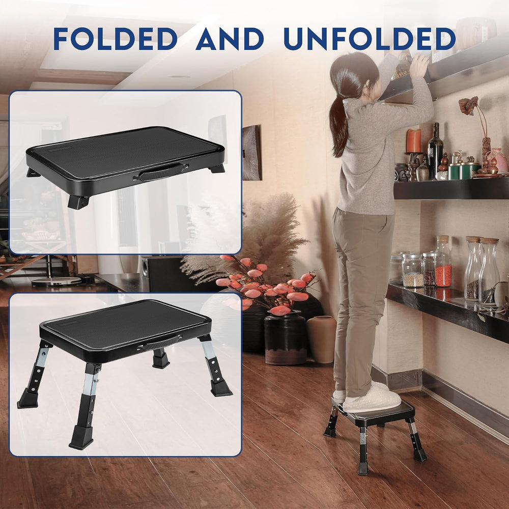 BONTEC Folding Step Stool, 3-Level Adjustable Metal Step Stool, 330lbs