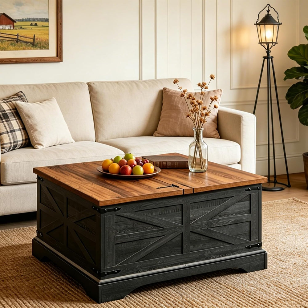 JXQTLINGMU Farmhouse Square Lift-Top Coffee Table with 36" Large Storage