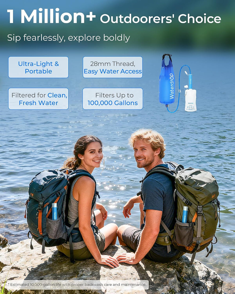 Waterdrop Gravity Water Filter Straw, Camping Water Filter, 0.1 Micron