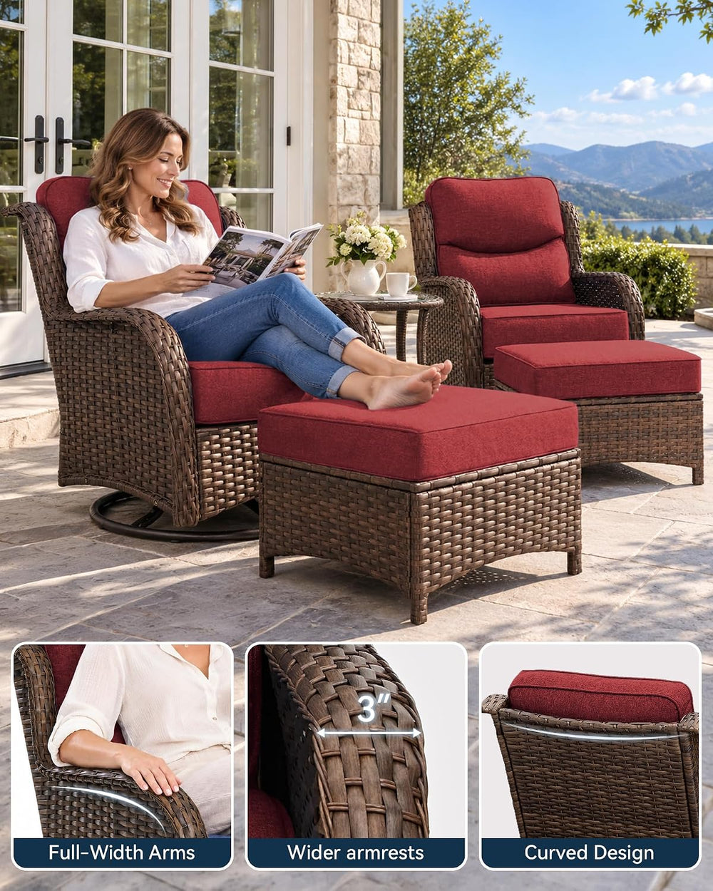 HILLGA 5-Piece Luxury Patio Furniture Set with 6" Thick Cushions, Weathe...