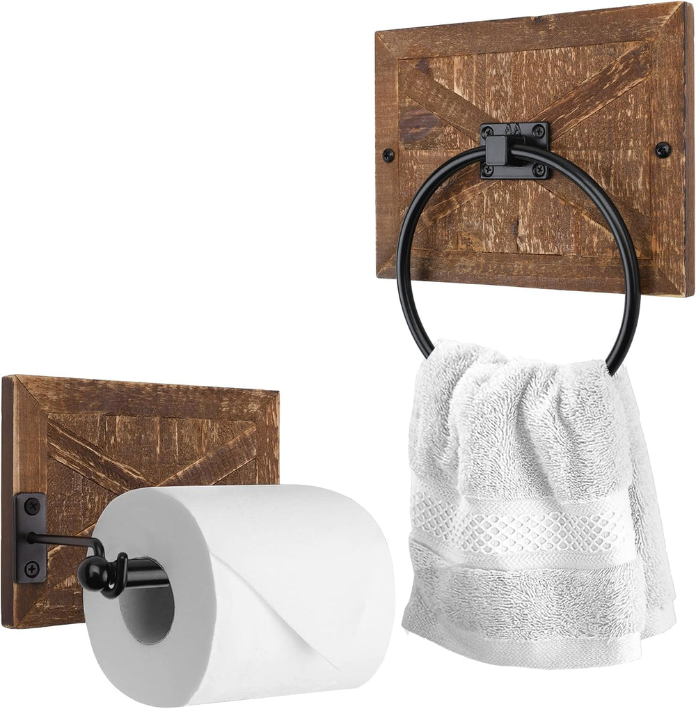 Autumn Alley Rustic Farmhouse Toilet Paper Holder and Towel Ring, Wall Mount,...