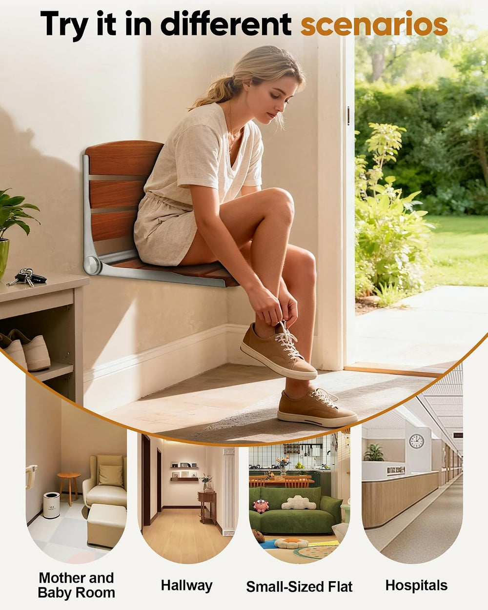 Folding Shower Seat Chair for Inside Shower Wall Mounted for Small Spaces