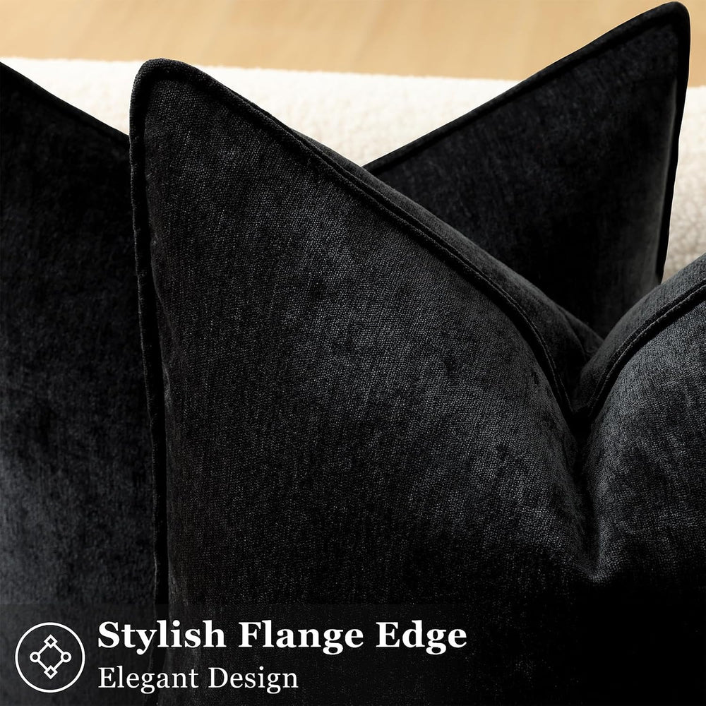 decorUhome Chenille Black Velvet Throw Pillow Covers 24x24 Set of 2