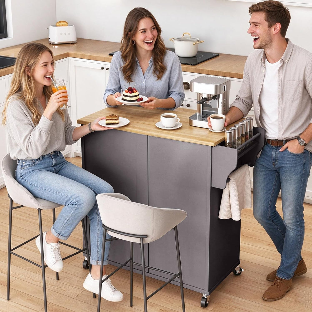 Kitchen Island with Storage, Rolling Island Table with Drop Leaf