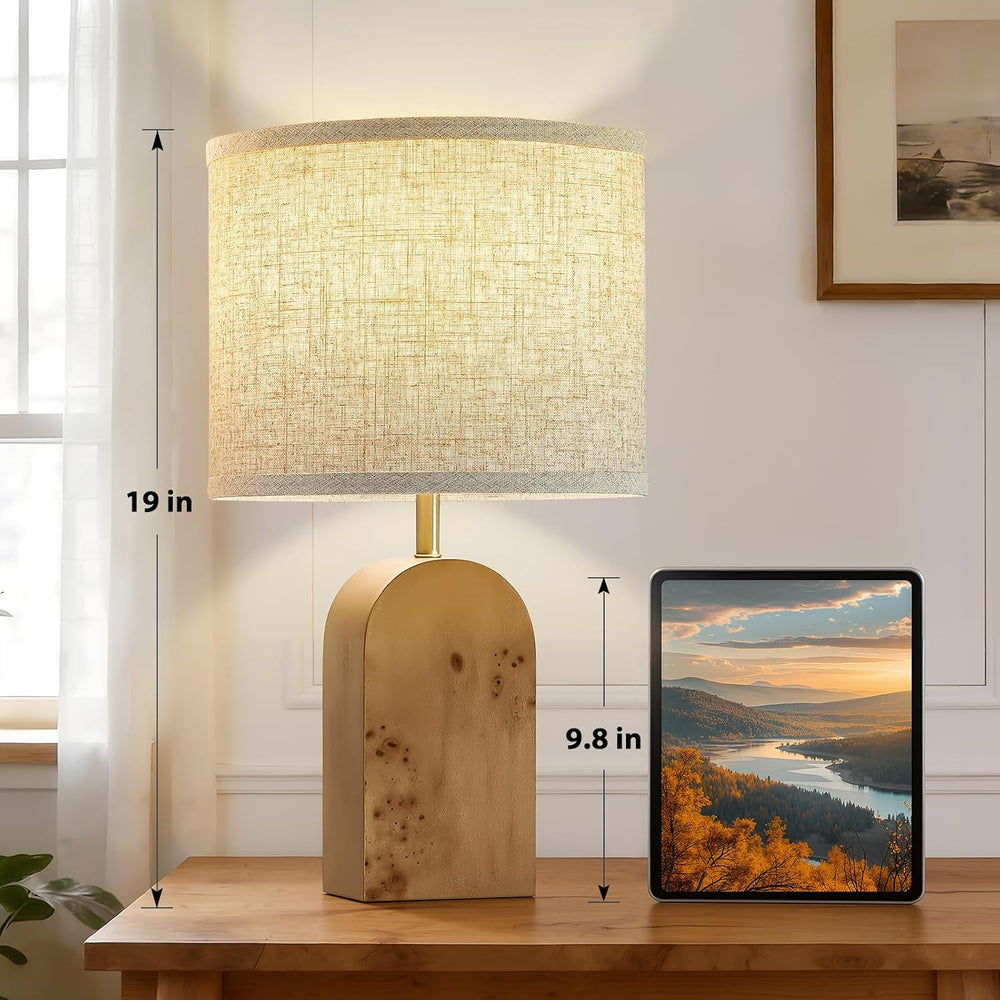 19" Table Lamps Set of 2,Wood Bedside Lamps for Bedroom Living Room-Natural