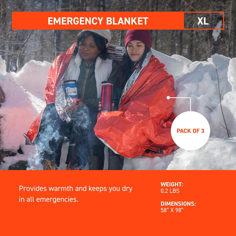 SOL 90% Heat Reflective Emergency Blanket, 58" x 98", Orange (3 Pack)
