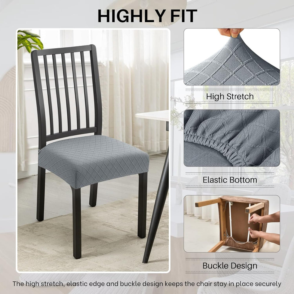 SearchI Waterproof Dining Chair Seat Covers Set of 6, Check Light Grey