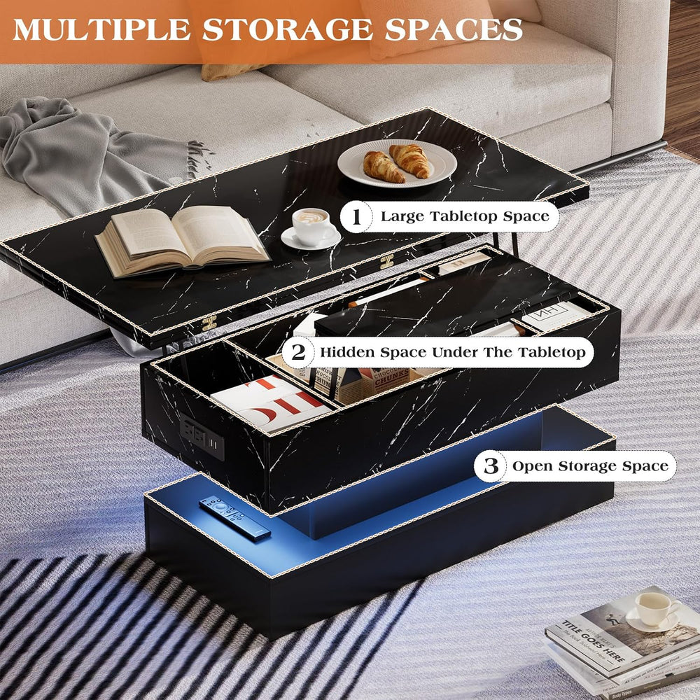 SYESWAY 39.4" Lift Top Coffee Table with Charging Station Black