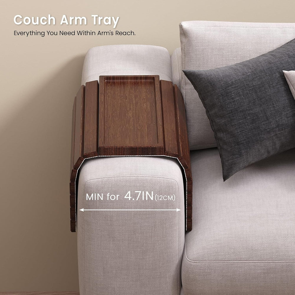 2 Pack Bamboo Folding Sofa Arm Tray with Anti-Slip Pad (Brown)