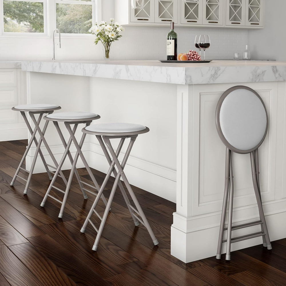 Lavish Home Folding Stool with Padded Backless Seat, White, 24 Inch