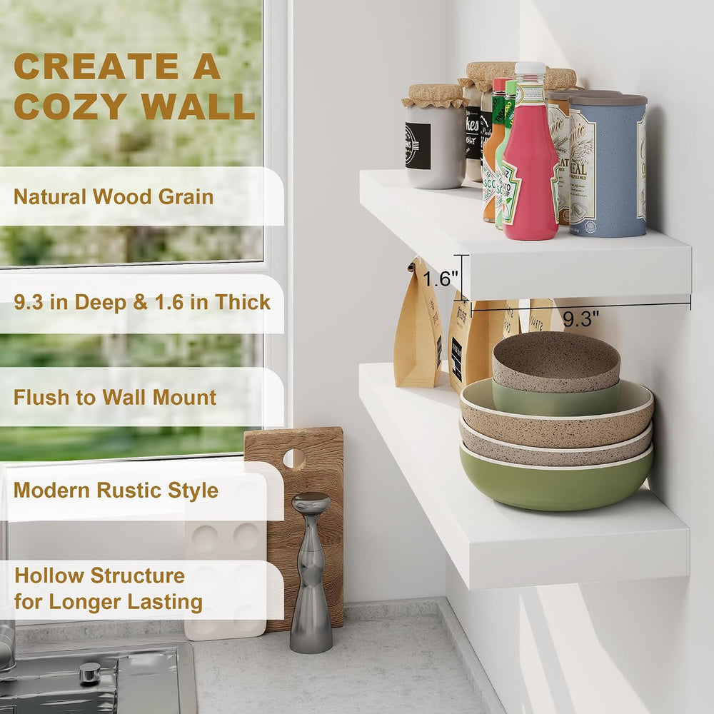 Fun Memories Floating Shelves, 9.3'' Deep Solid Pine Wood Wall Shelve...