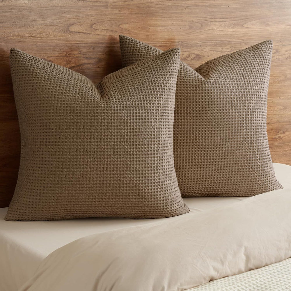 PHF Cotton Waffle Throw Pillow Covers 24" x 24", Walnut Brown, No I...