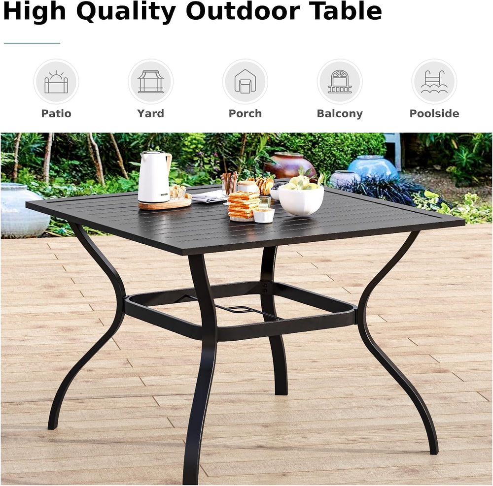 MFSTUDIO 5 Piece Outdoor Dining Set, Metal Table & Aluminum Chairs, Beige