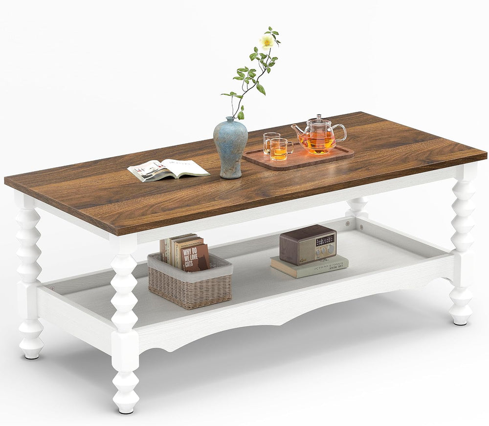 YOSHOOT 42" Farmhouse Coffee Table with Storage - Small Coffee Tables fo...