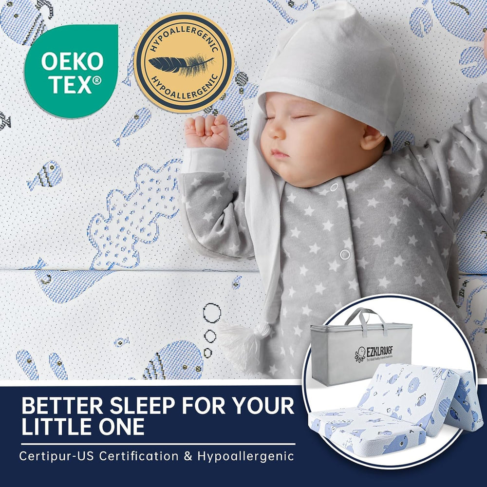 Trifold Pack and Play Mattress,Dual Sided Soft & Firm Memory Foam