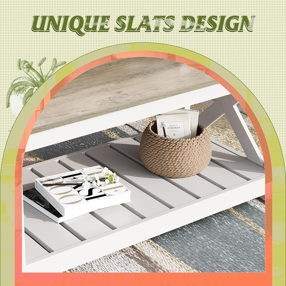WLIVE 2-Tier Coffee Table with X-Shape Frame, Classic White