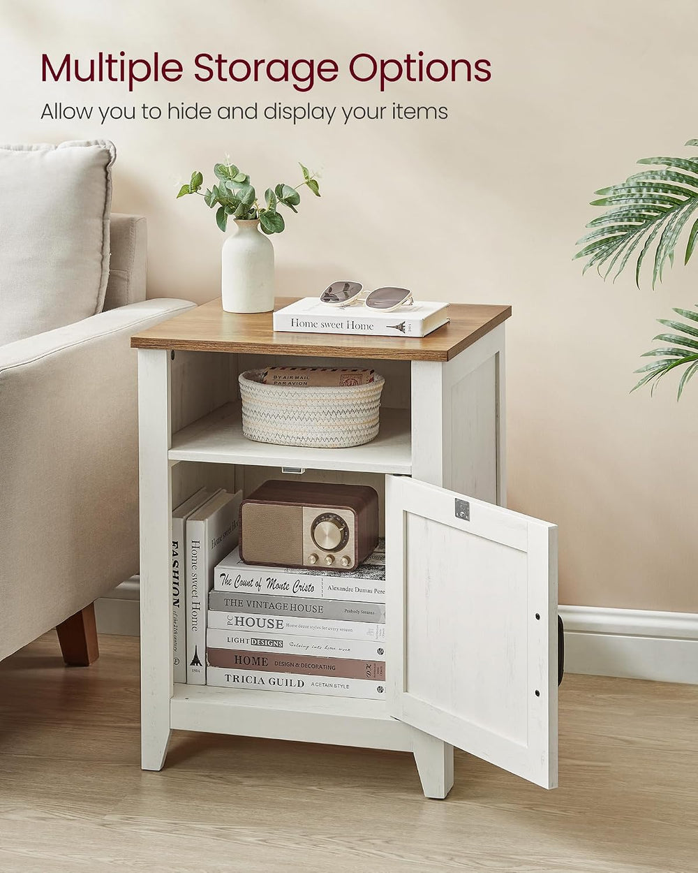 VASAGLE Farmhouse Nightstand with Barn Door, Bedside Table for Bedroom