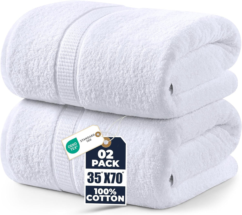 Utopia Towels Jumbo Bath Sheets, 2 Pack, 35x70 in, 600 GSM Cotton, White