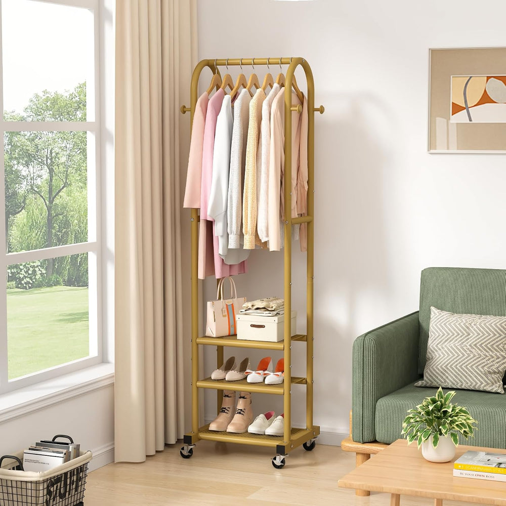 Portable Clothes Rack with Wheels, Space Saving Metal Clothing Rack