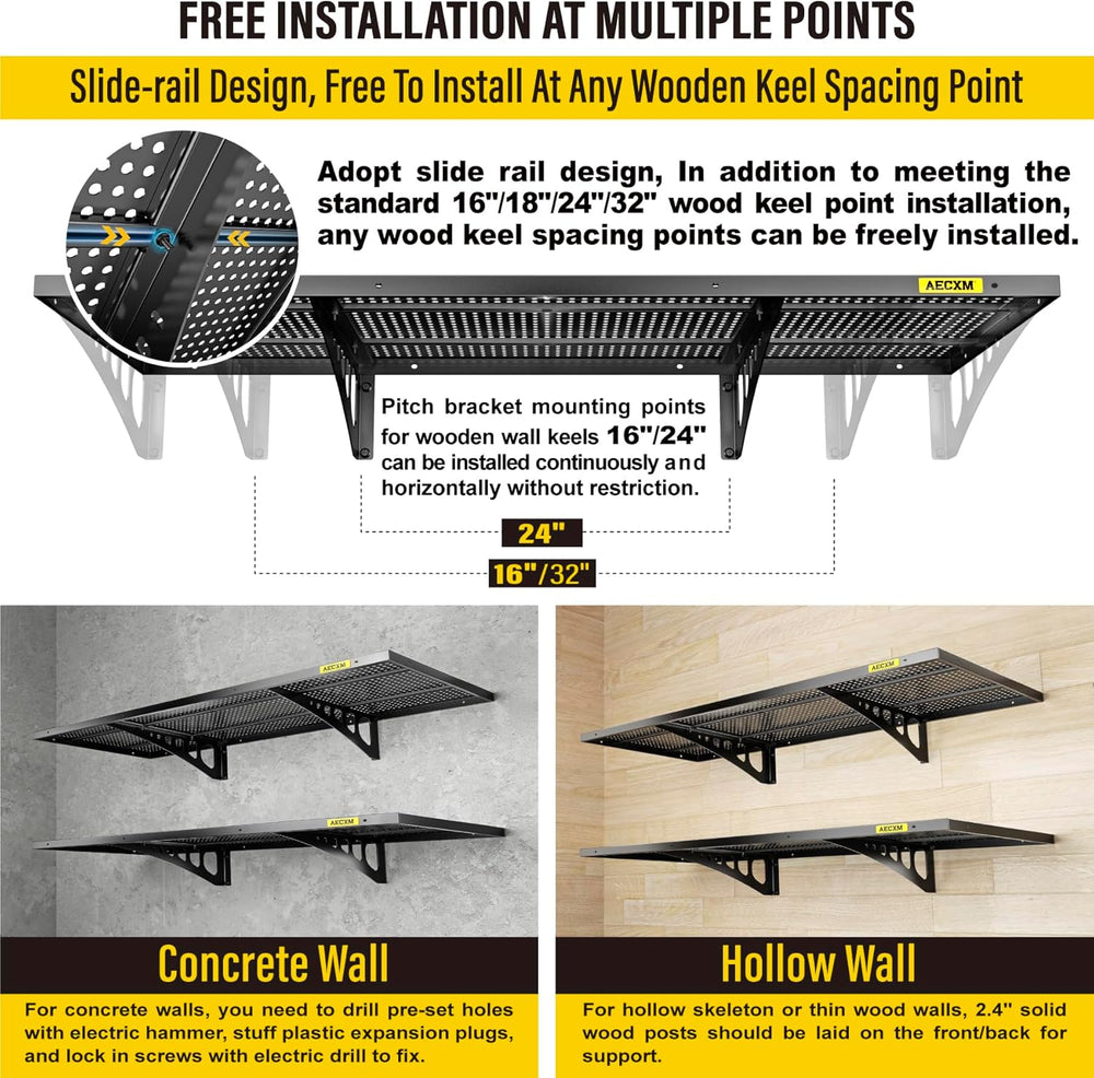 Aecxm 2-Pack 1.64x4ft Adjustable Garage Wall Shelving 560lbs Load Capacity He...
