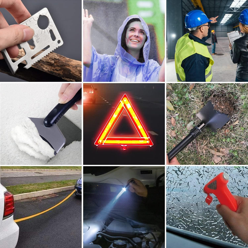 98 PCS Roadside Car Emergency Assistance Kit with Portable Air Compressor Jum...