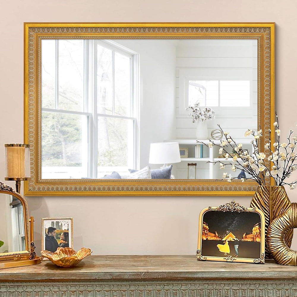 Chende Vintage Gold Rectangular Wall Mirror, 41''x29'' for Li...