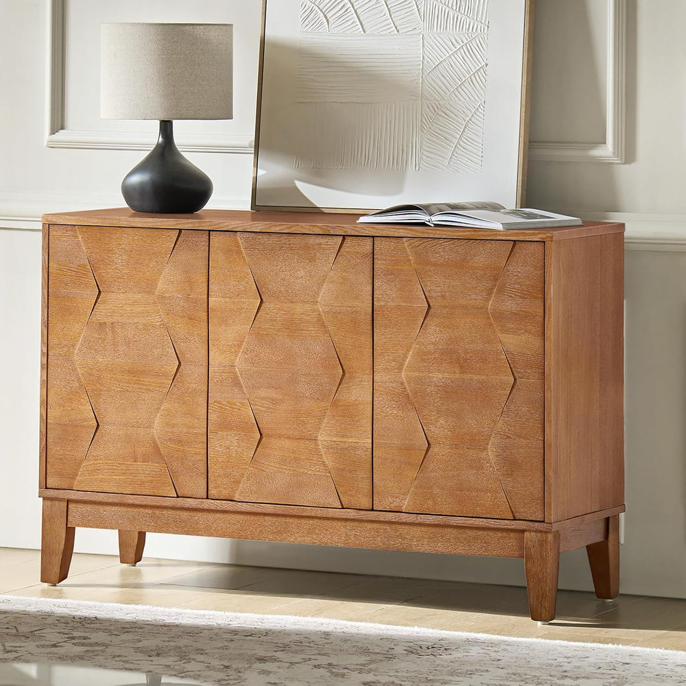 HULALA HOME Modern Kitchen Buffet Cabinet Storage Sideboard with 3D Geometric...