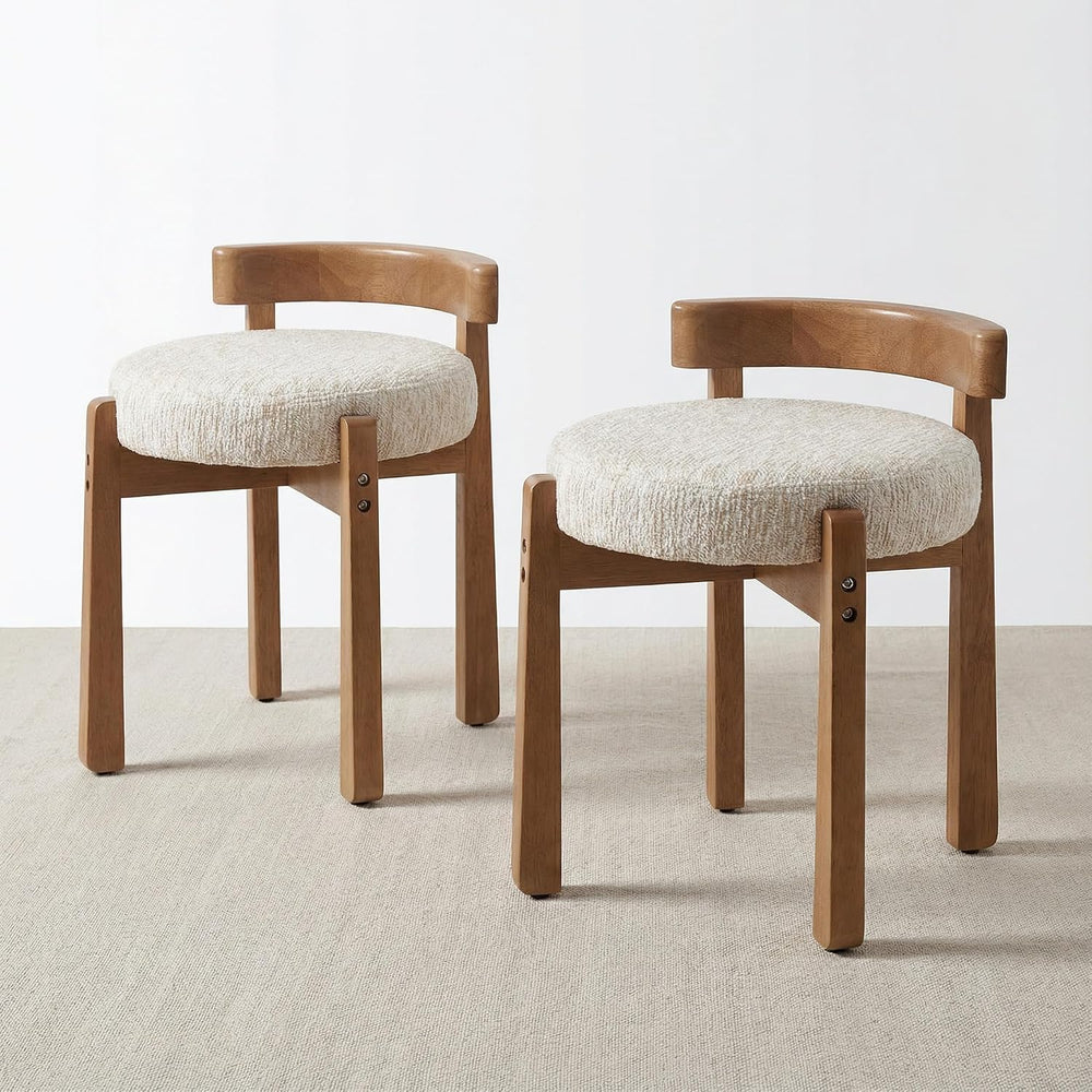 HNY Modern Chenille Vanity Chairs & Ottoman Set of 2, Beige