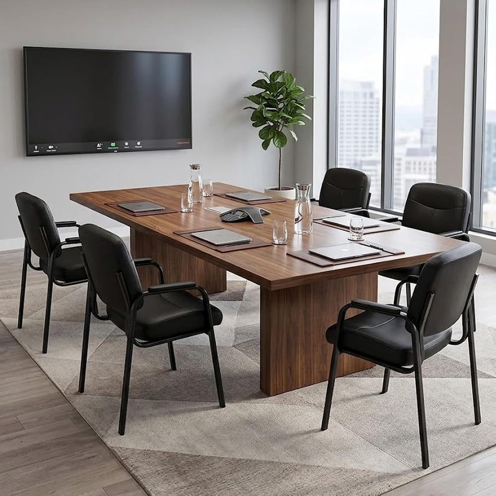 Office Guest Chair, PU Leather Padded Arms, Inky