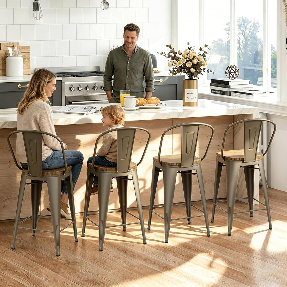 24" Swivel Bar Stools Set of 4, Metal Counter Height Chairs Rusty