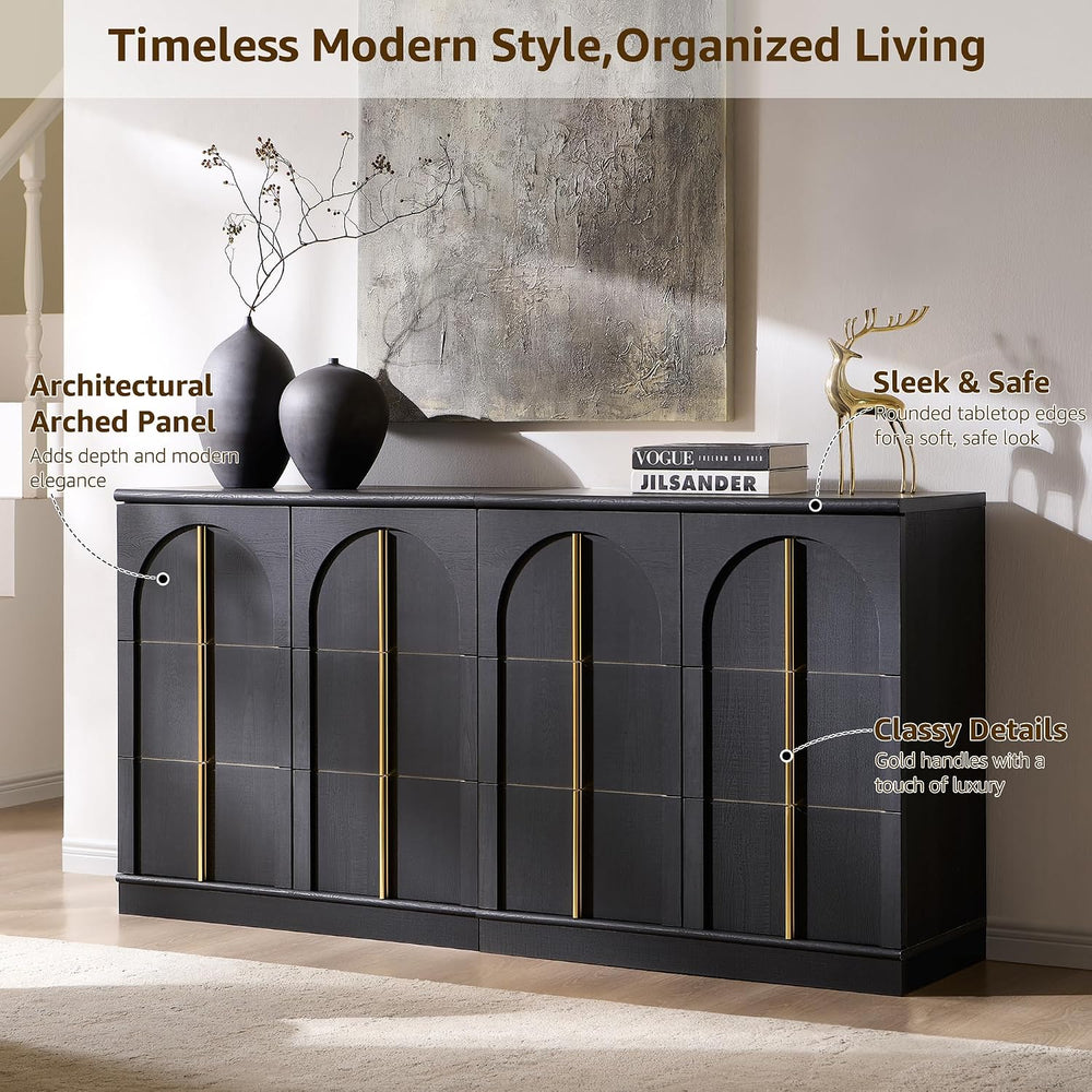 ACCOHOHO Arched Doors Sideboard, Buffet Cabinet with Storage, Black