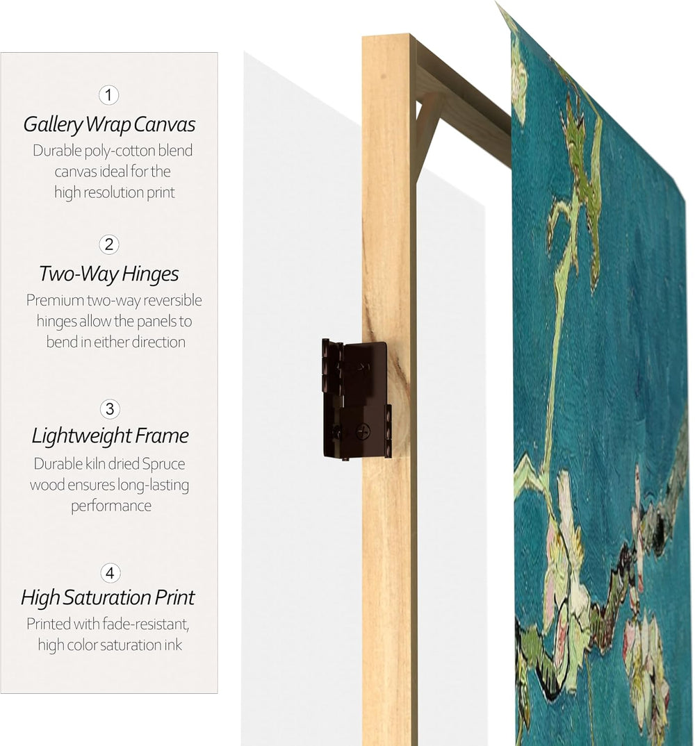 Red Lantern Double Sided Works of Van Gogh Canvas Folding Screen - Almond Blo...