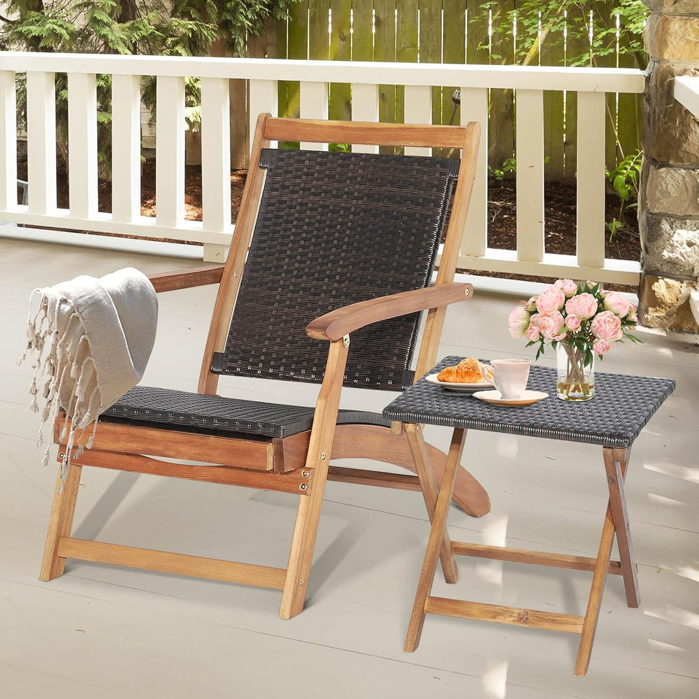 Tangkula Patio Lounge Chair and Side Table Set of 2, Acacia Wood Wicker Foldi...