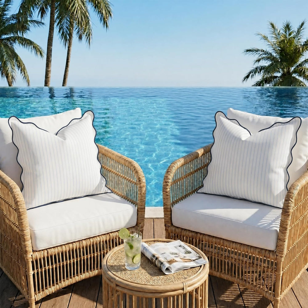 DEZENE 18x18 Blue Outdoor Pillow Covers Pack of 2, Striped Scalloped Coastal ...