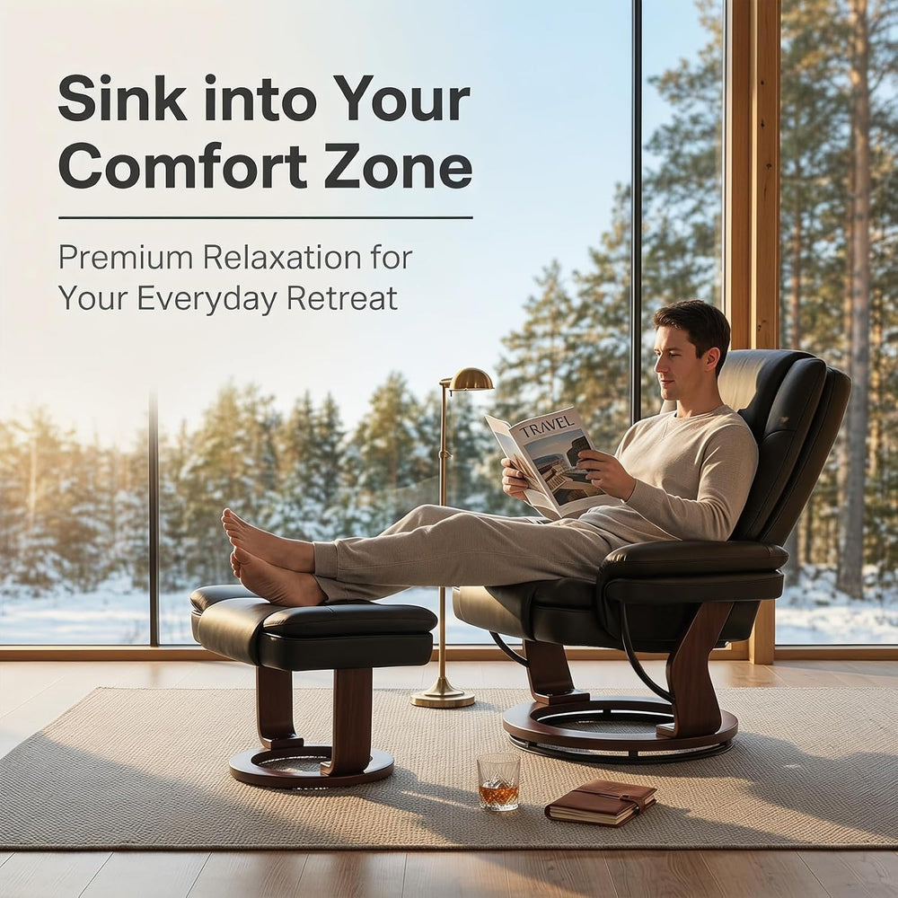 Swivel Recliner Chair with Ottoman, Adjustable PU Leather Recliner, Black