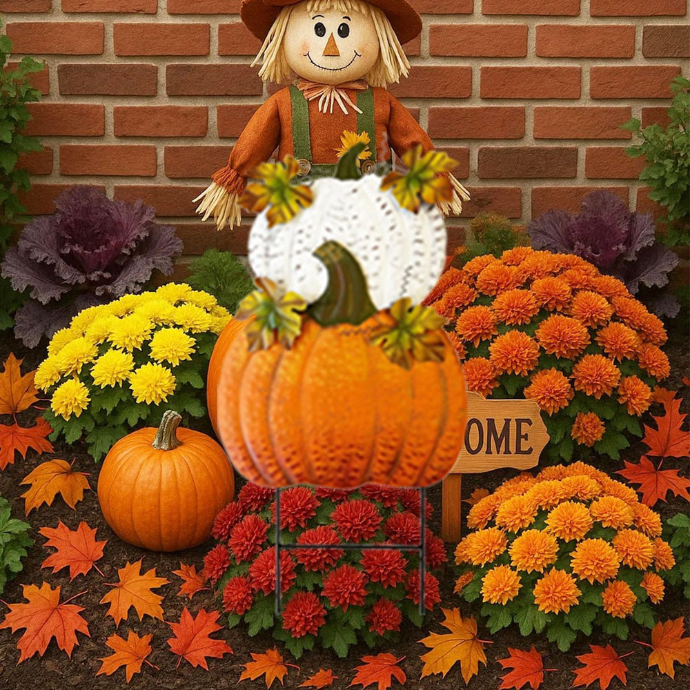 SAGUZOU Metal Stacked Pumpkin Garden Stake, Outdoor Fall Yard Decor with Doub...