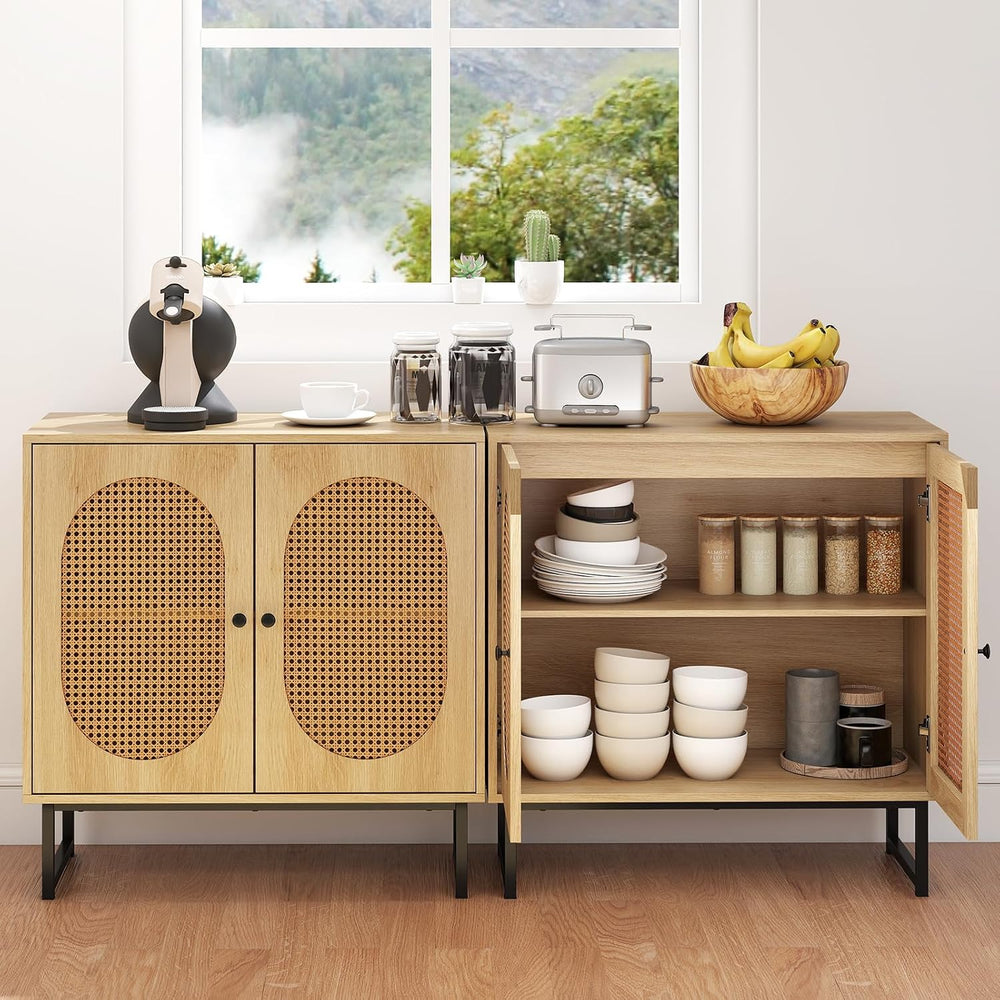 GIANTEX Boho Rattan Sideboard Buffet Cabinet with Storage, Natural
