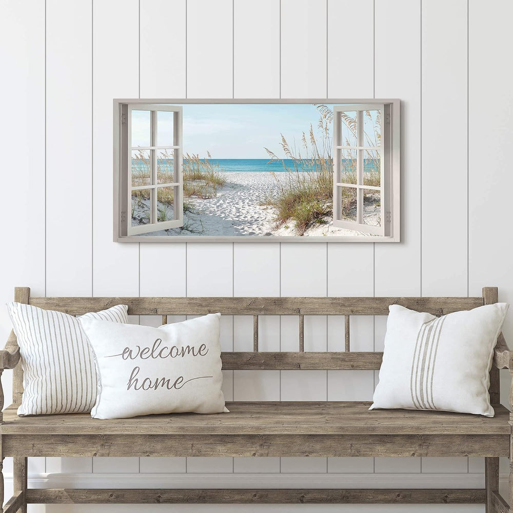 the stream design Beach Window Wall Art Canvas, Coastal Bedroom 40"x20&q...