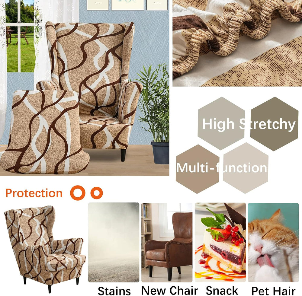 Wing Chair Slipcover, 2-Piece Printed Wingback Chair Cover
