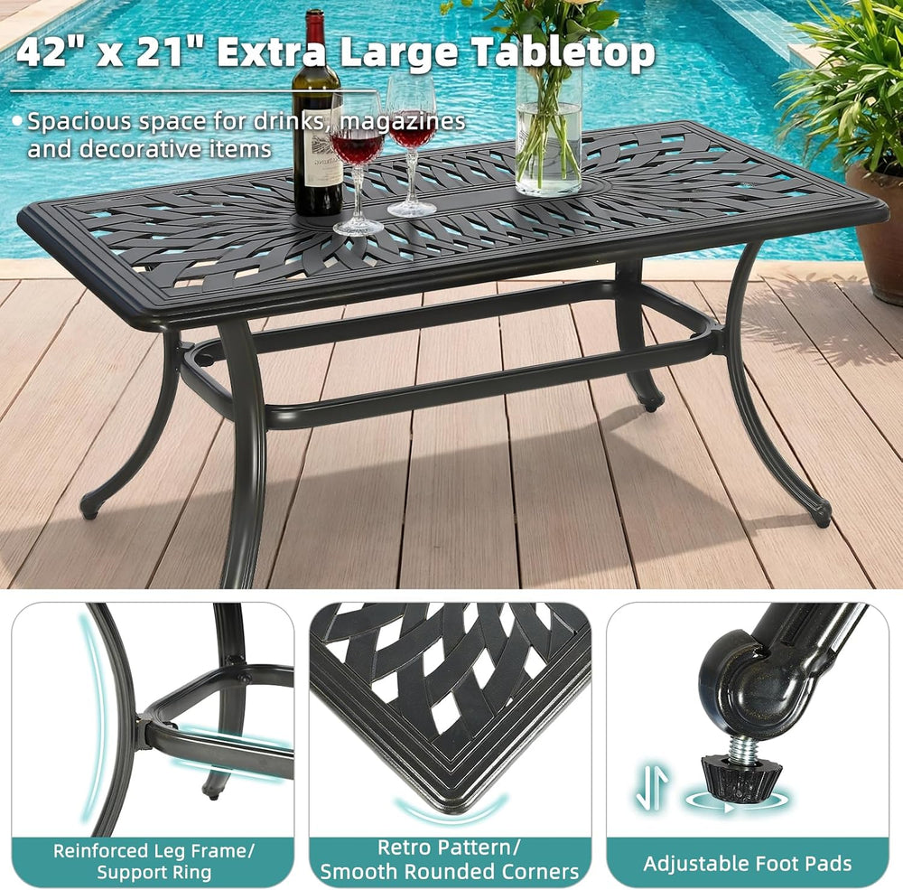 MEETWARM Outdoor Coffee Table, All-Weather Cast Aluminum 42" Rectangle P...