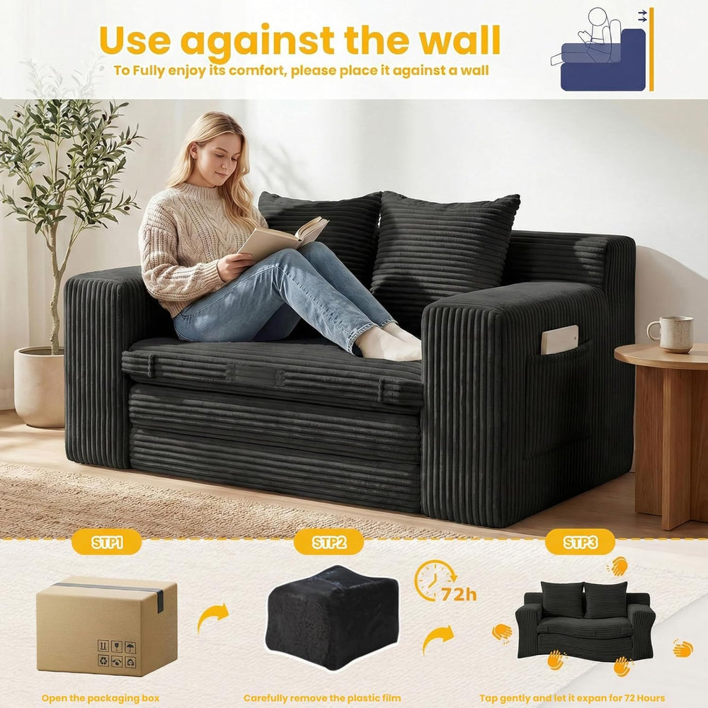 Boneless Couch,Boneless Loveseat Sleeper Sofa Bed – 3-in-1 Convertible Couch ...