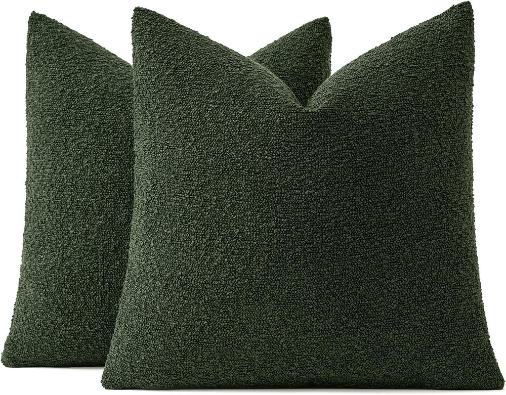 MIULEE 24x24 Decorative Euro Sham Boucle Couch Pillow Covers Dark Green