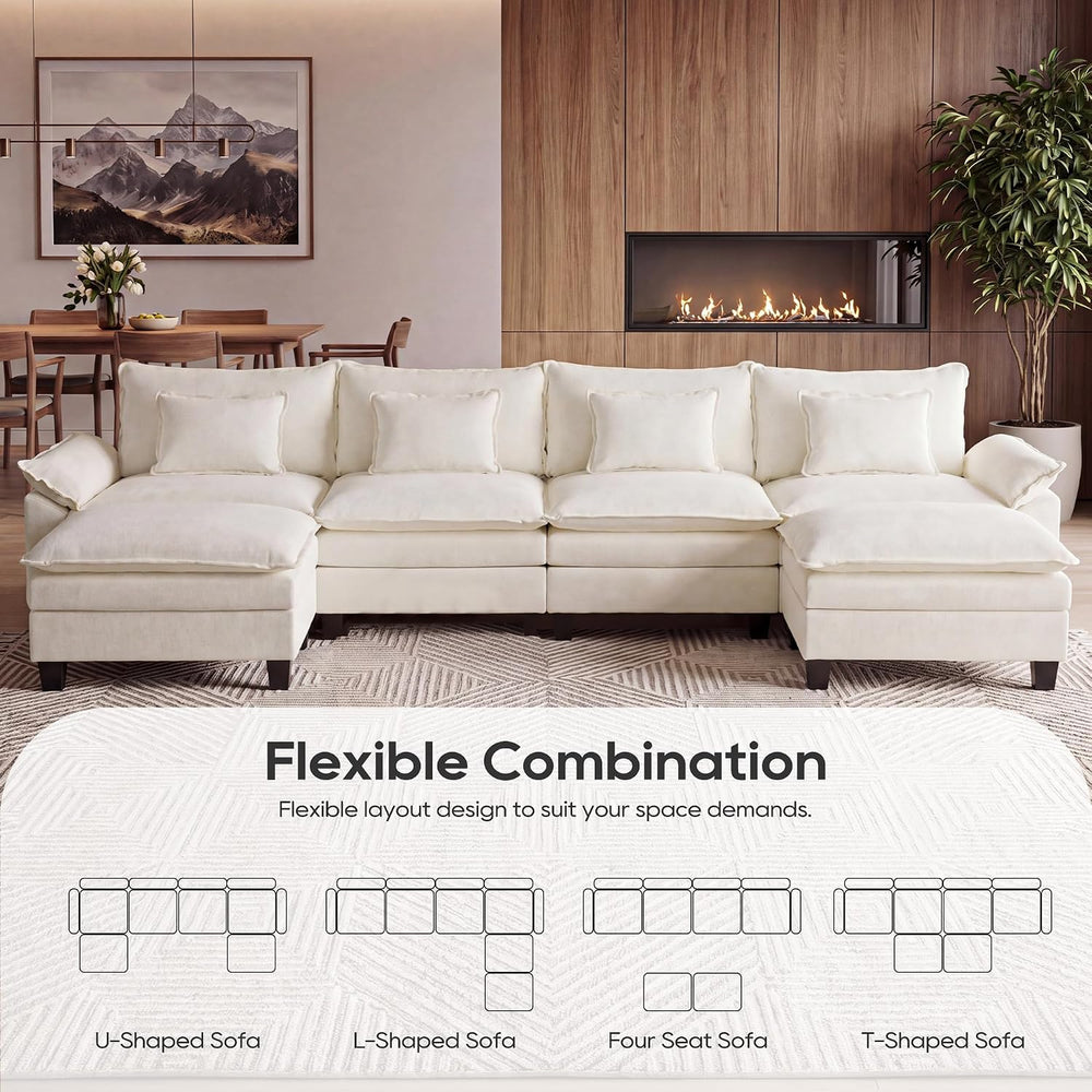 URRED Oversized Modular Sectional Sofa,Ivory:157" U Shaped