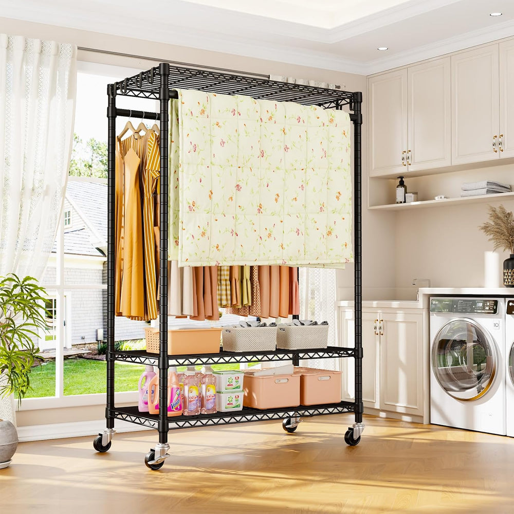 ULIFHOME P7 Rolling Clothes Rack, Clothing Racks for Hanging Clothes, Black