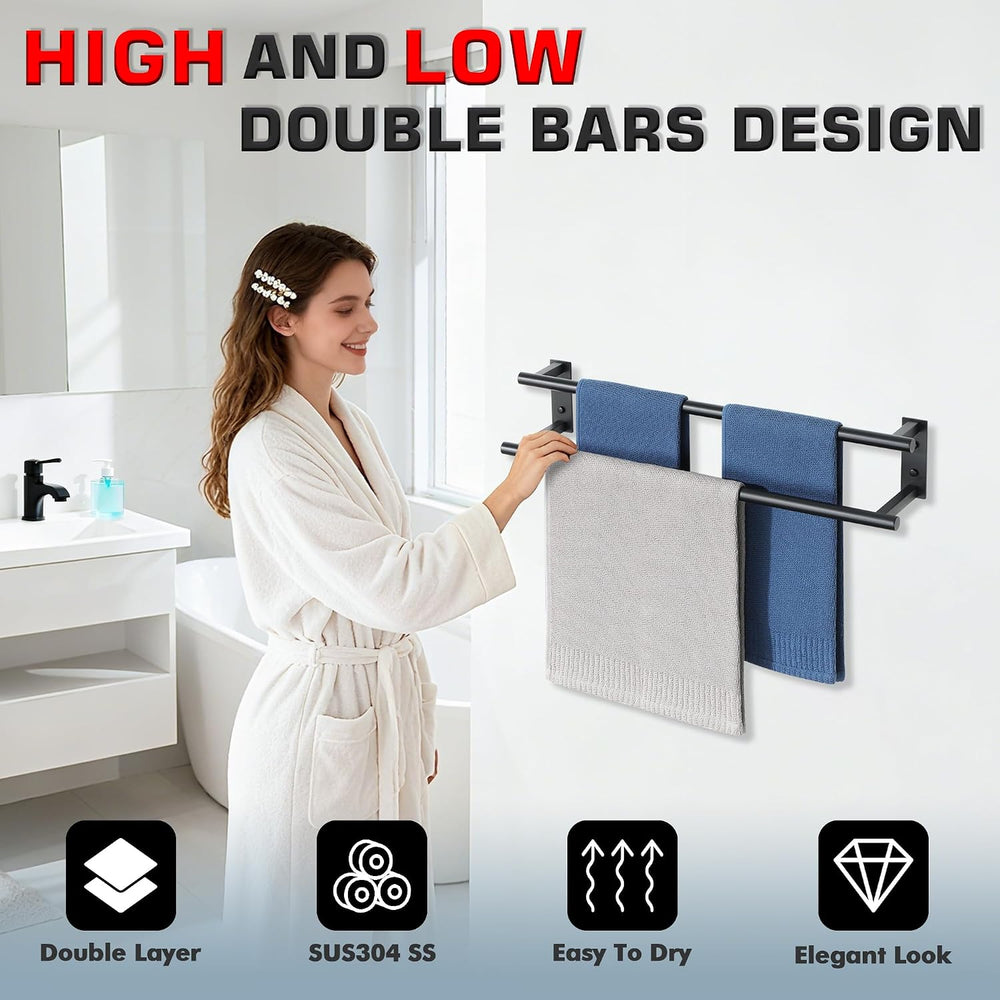 Alise Double Towel Bars,24 Inch Towel Racks for Bathroom,Matte Black