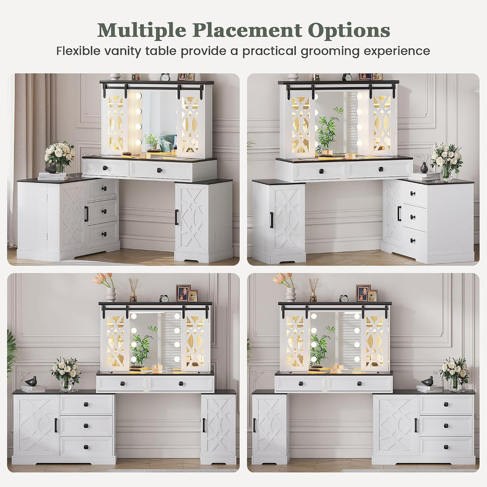 TAGELIER Farmhouse Large Makeup Vanity with Mirror & Lights