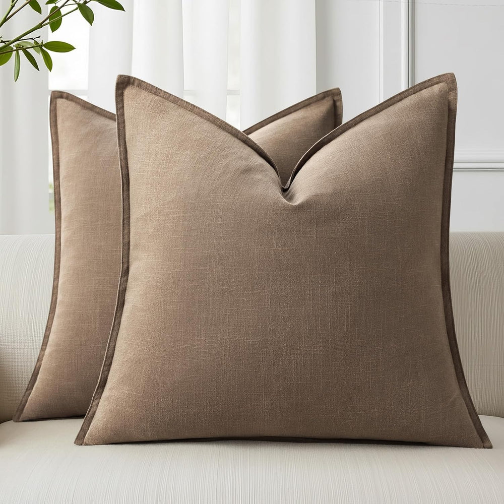 decorUhome Fall Light Brown Linen Throw Pillow Covers 20x20 Set of 2