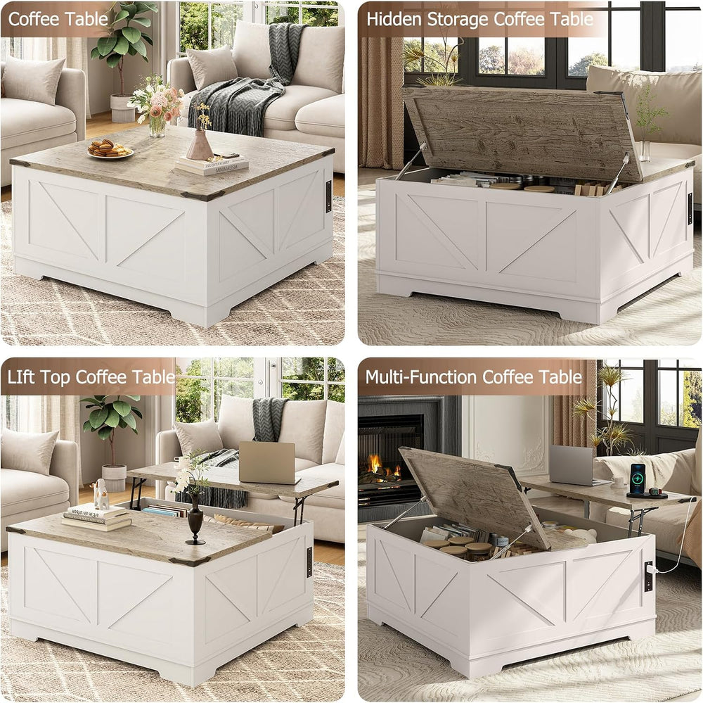 EAG 40" Large Lift Top Coffee Table with Storage, White