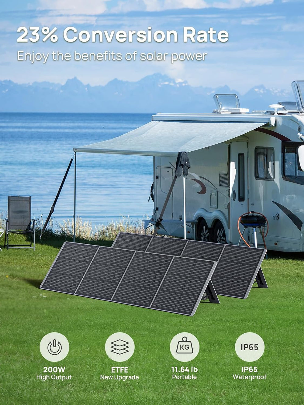AFERIY Portable Foldable 200W Solar Panel Adjustable,ETFE IP65 Waterproof