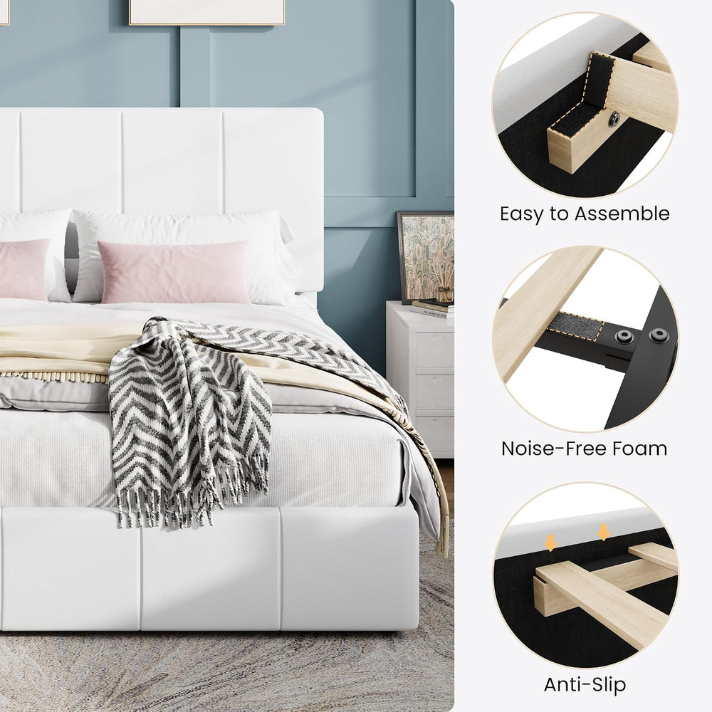 SHA CERLIN Full Size Bed Frame, Velvet Upholstered Platform Bed, White